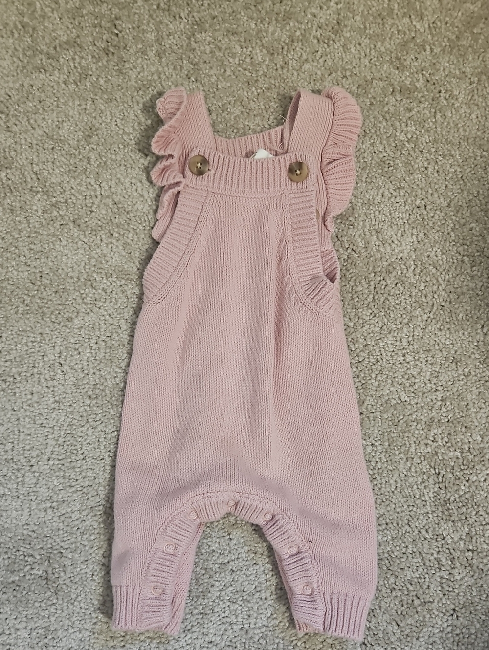 Cotton On Pink Knit Ruffle Strap Romper-Newborn